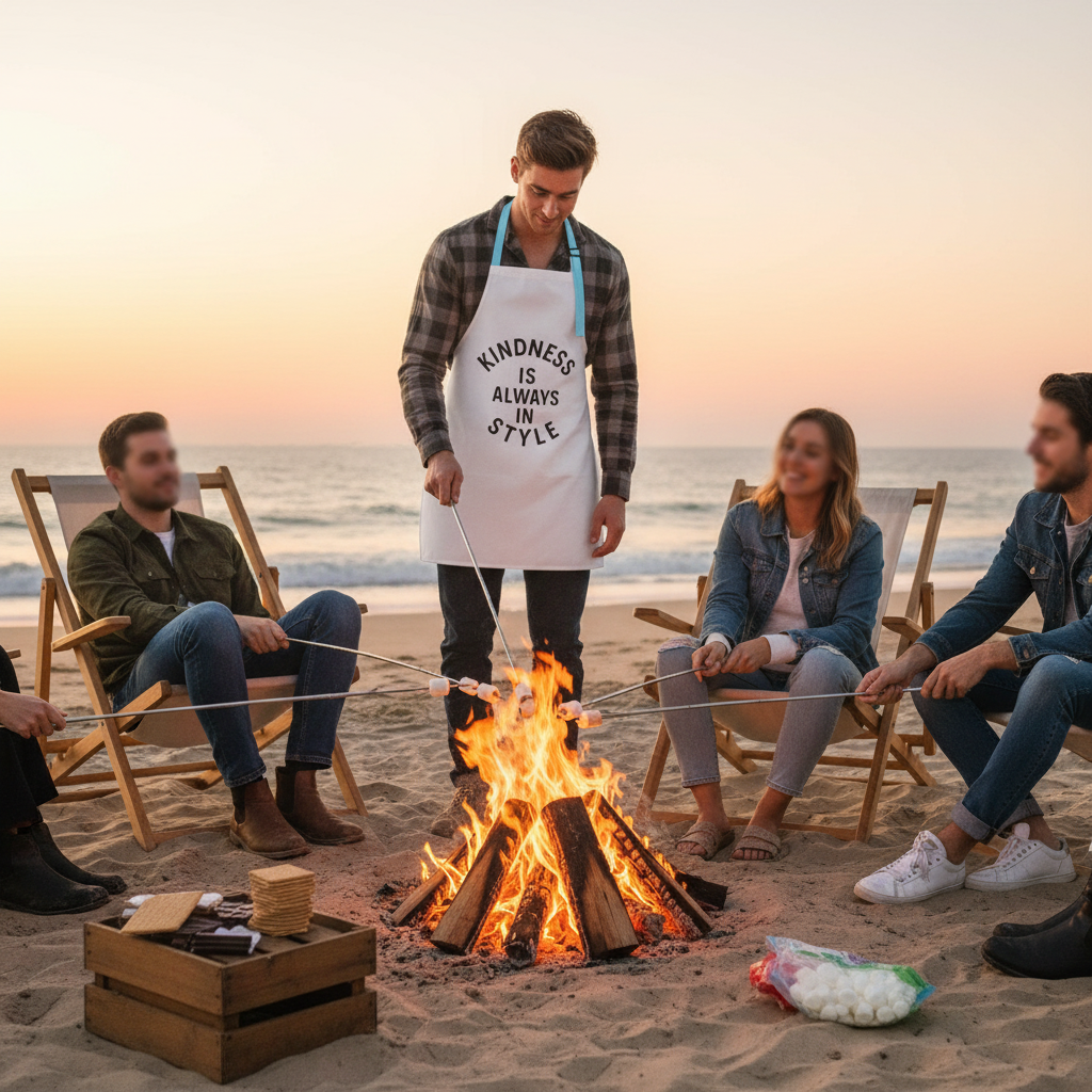 Beach bonfire s'mores apron mockup without chips