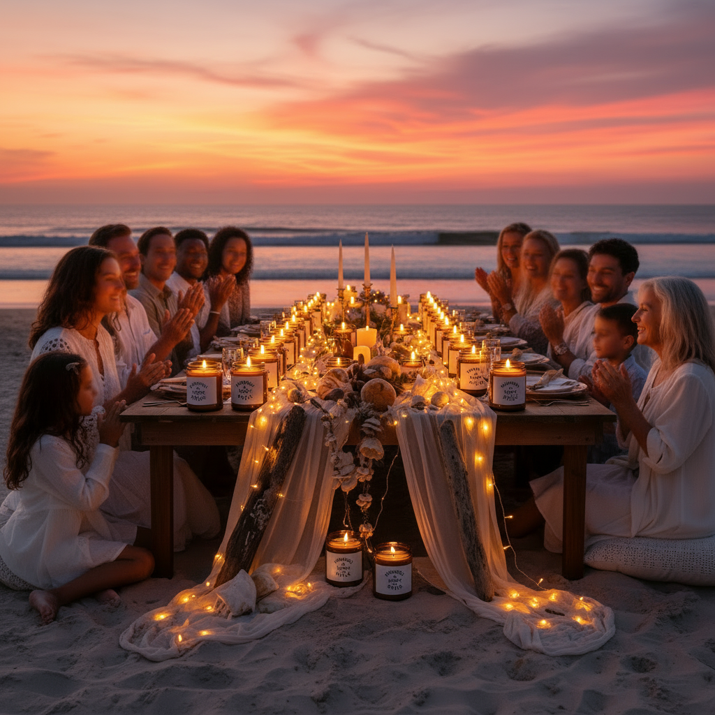 Beach party without large foreground candle