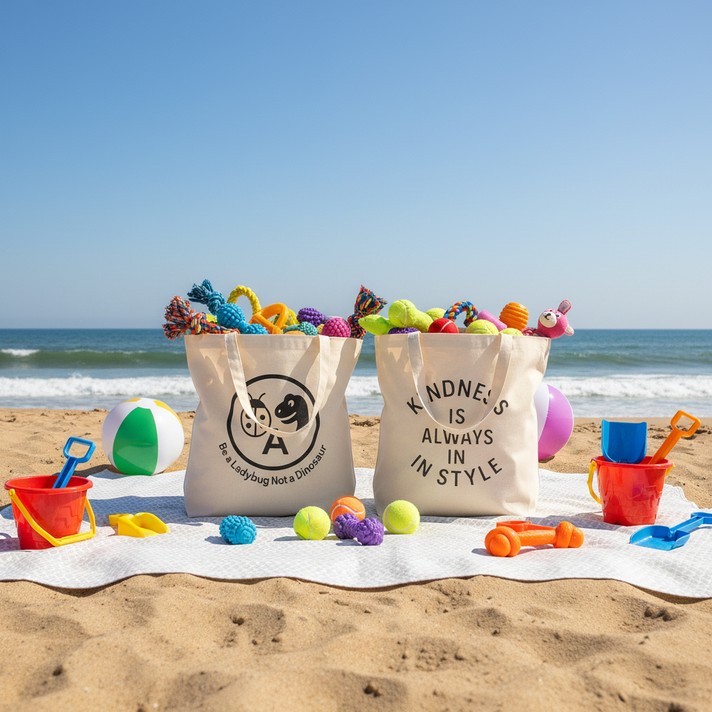 Beach picnic tote bags with preserved logos