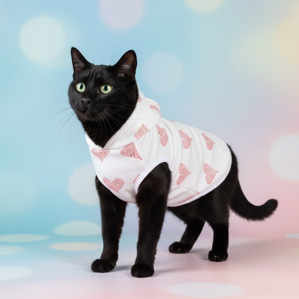 Black cat in heart hoodie