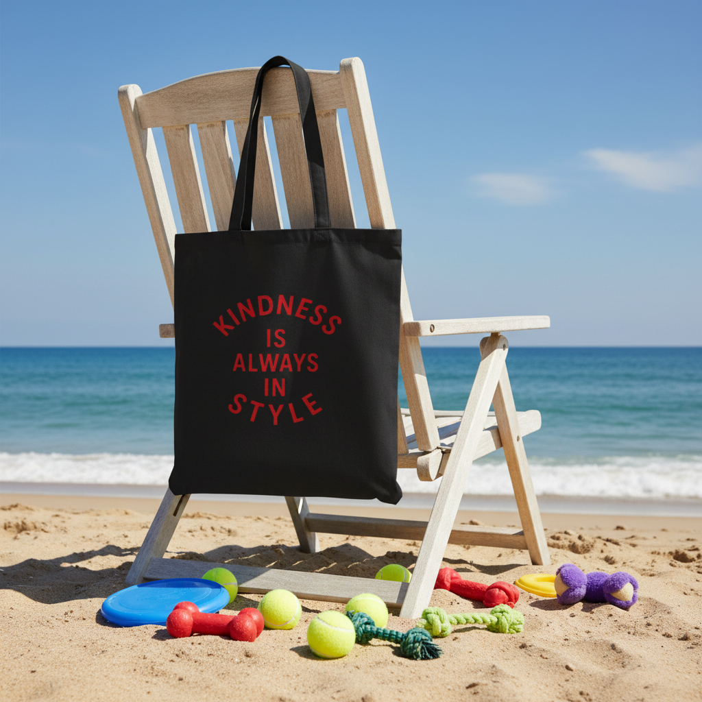 Black tote beach chair dog toys