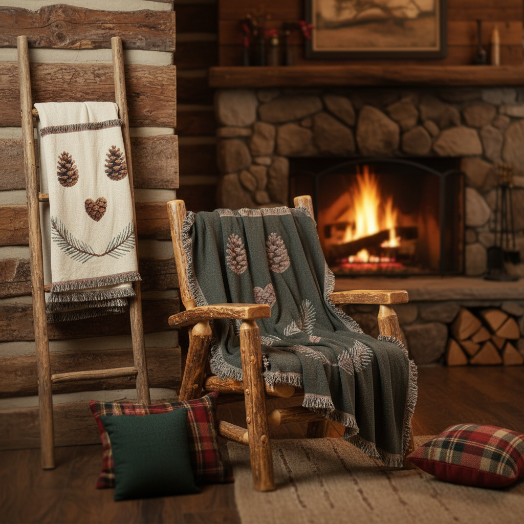 Cozy cabin blanket mockup