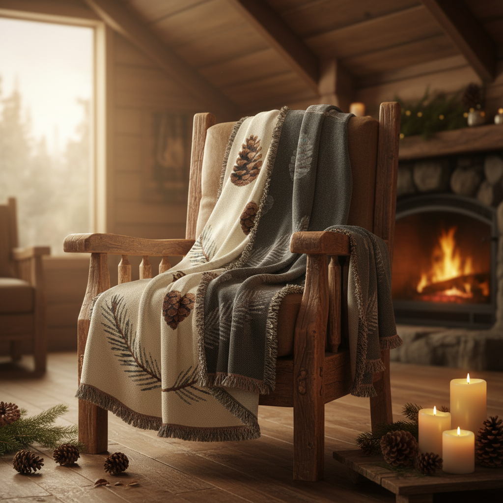 Cozy cabin blanket mockup