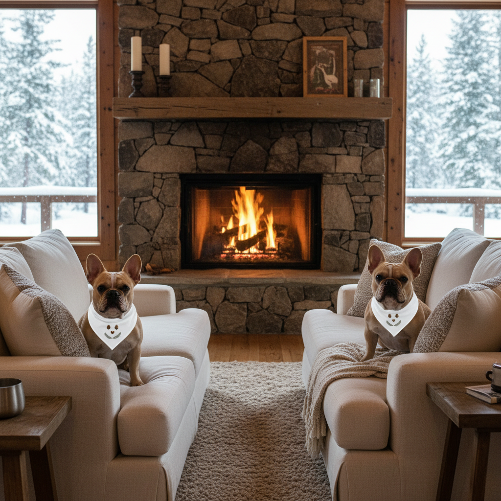 Cozy cabin French Bulldog bandana mockup