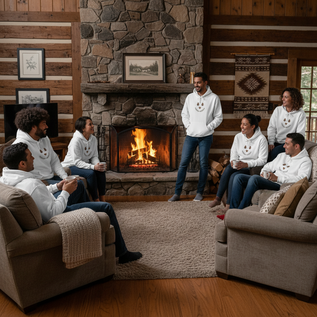 Cozy cabin mockup with botanical hoodie