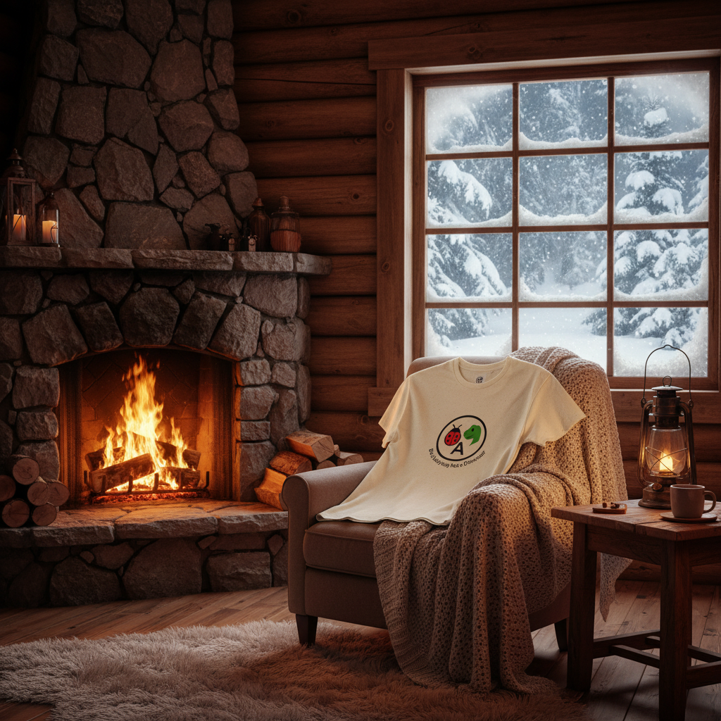 Cozy cabin winter mockup with logo tee