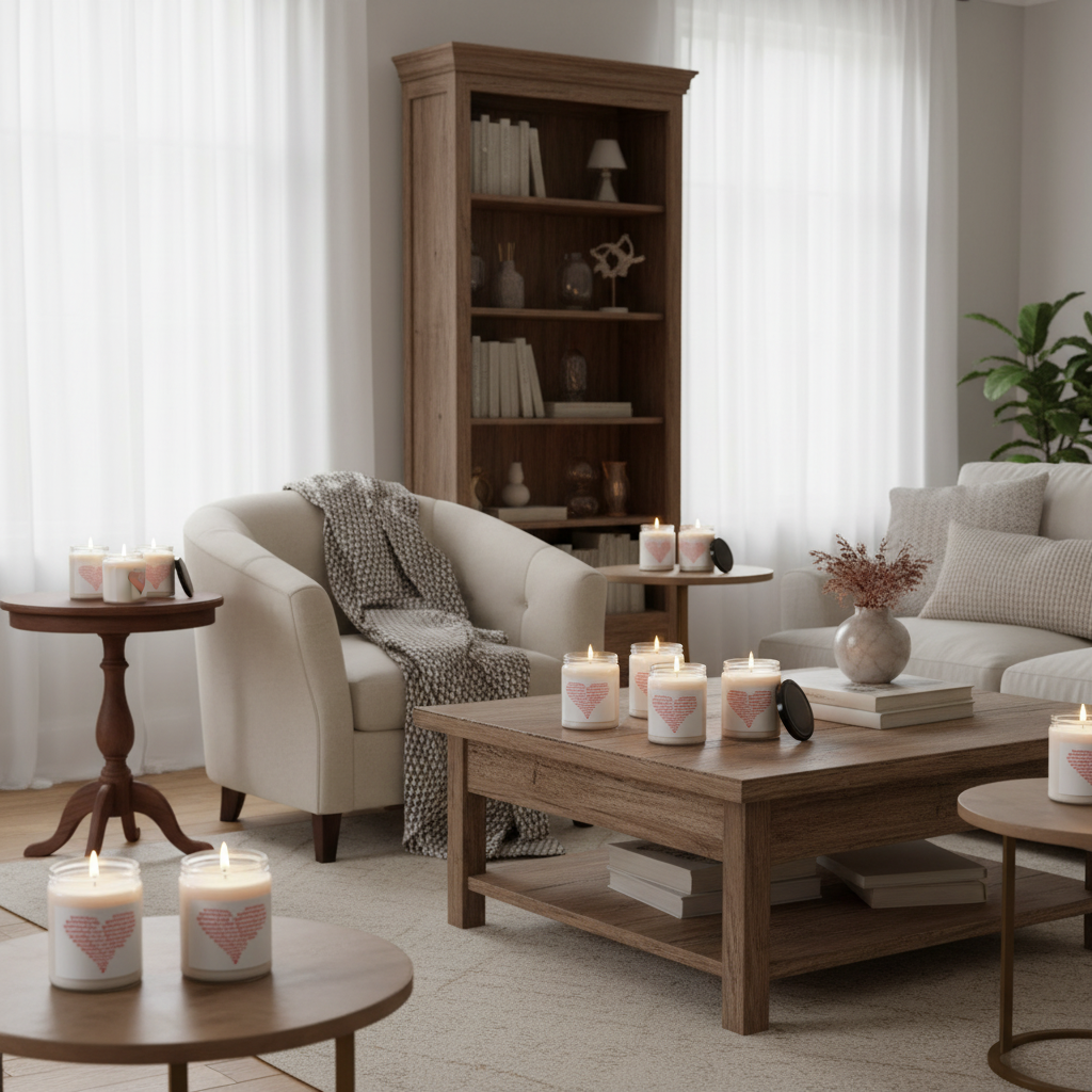 Cozy room with candles on multiple tables