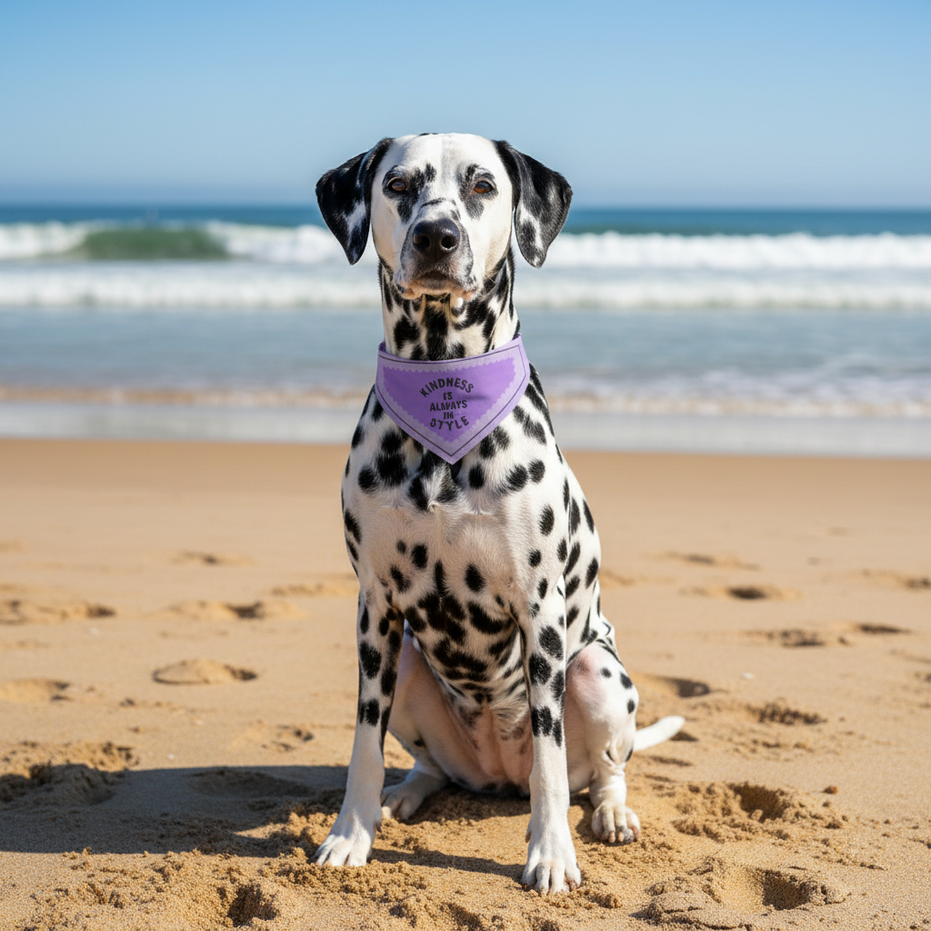 Dalmatian with bandana at beach