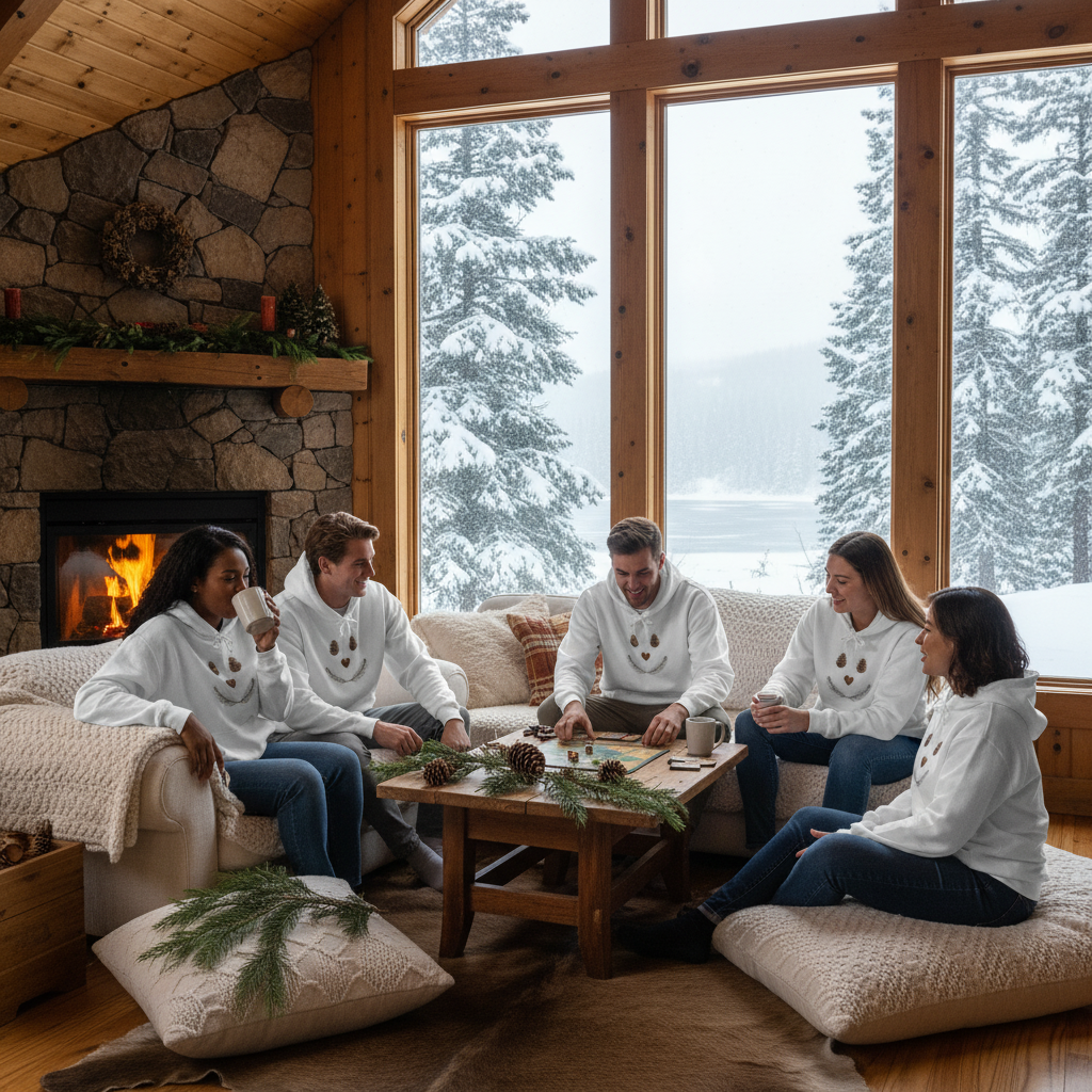 Diverse young adults in winter cabin