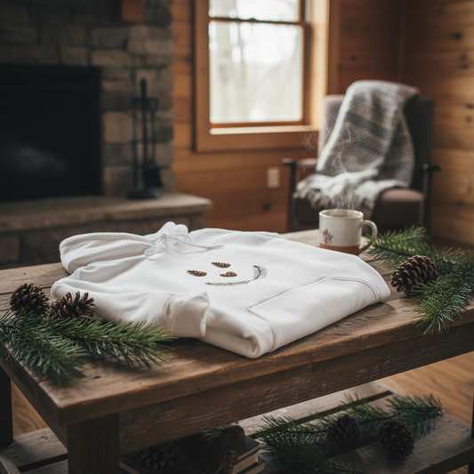 Elegant cabin mockup with botanical props