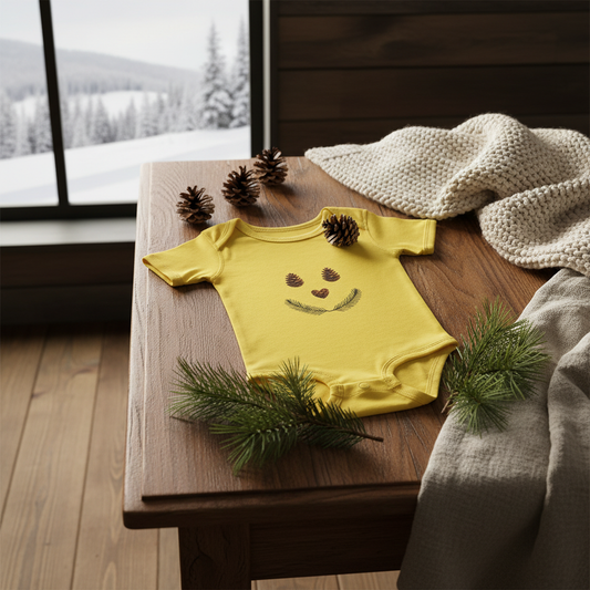 Elegant cabin mockup with pine cone onesie