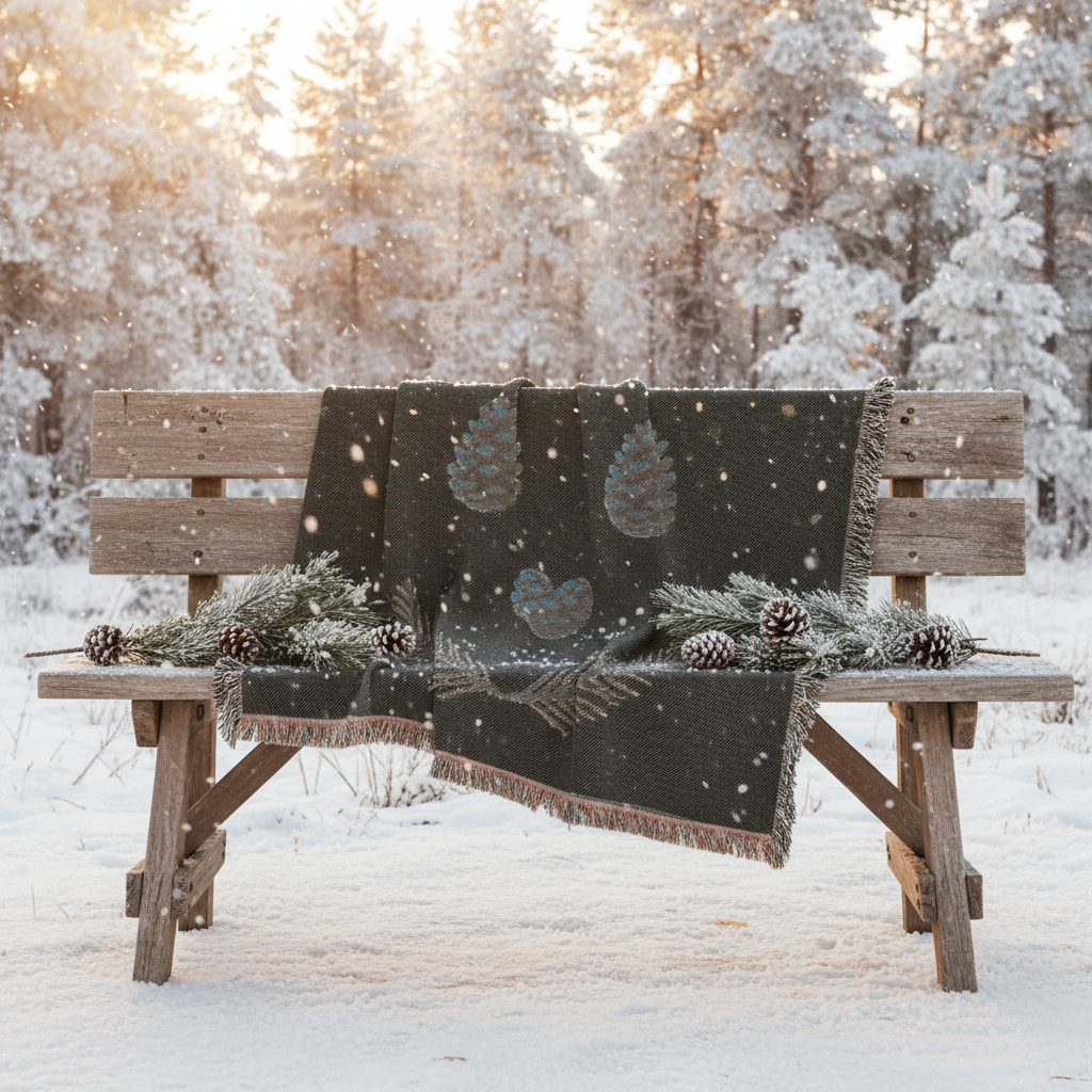 Elegant winter bench with pine styling