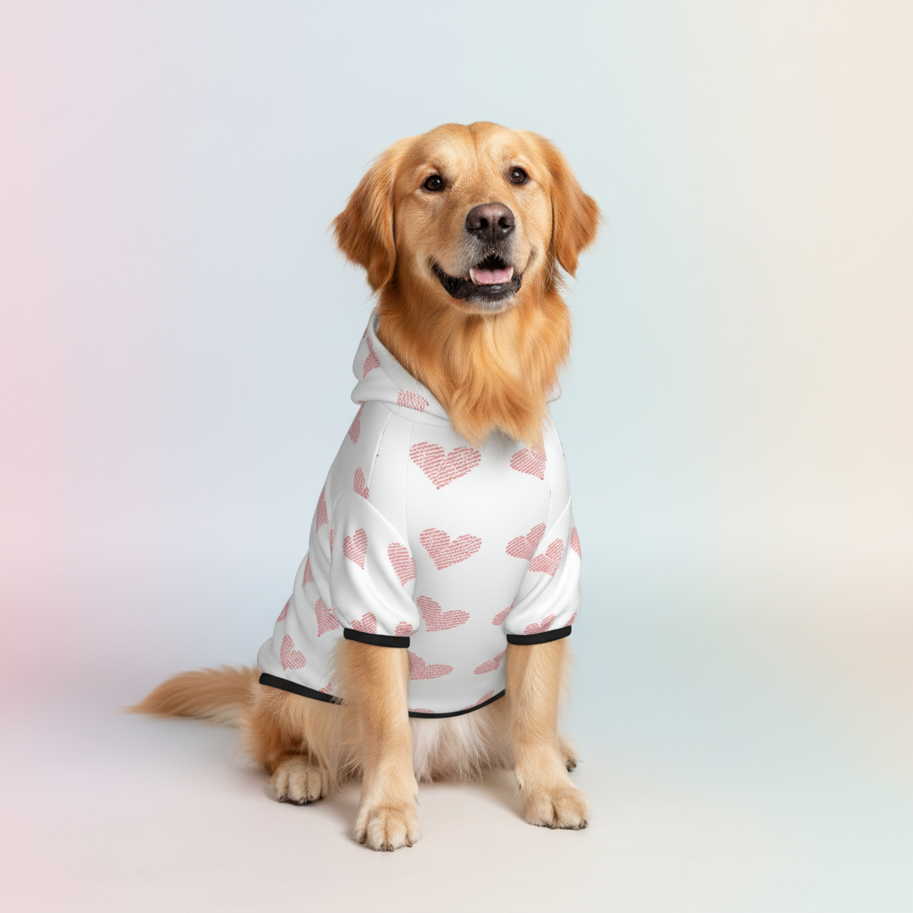 Extra large Golden Retriever in heart hoodie