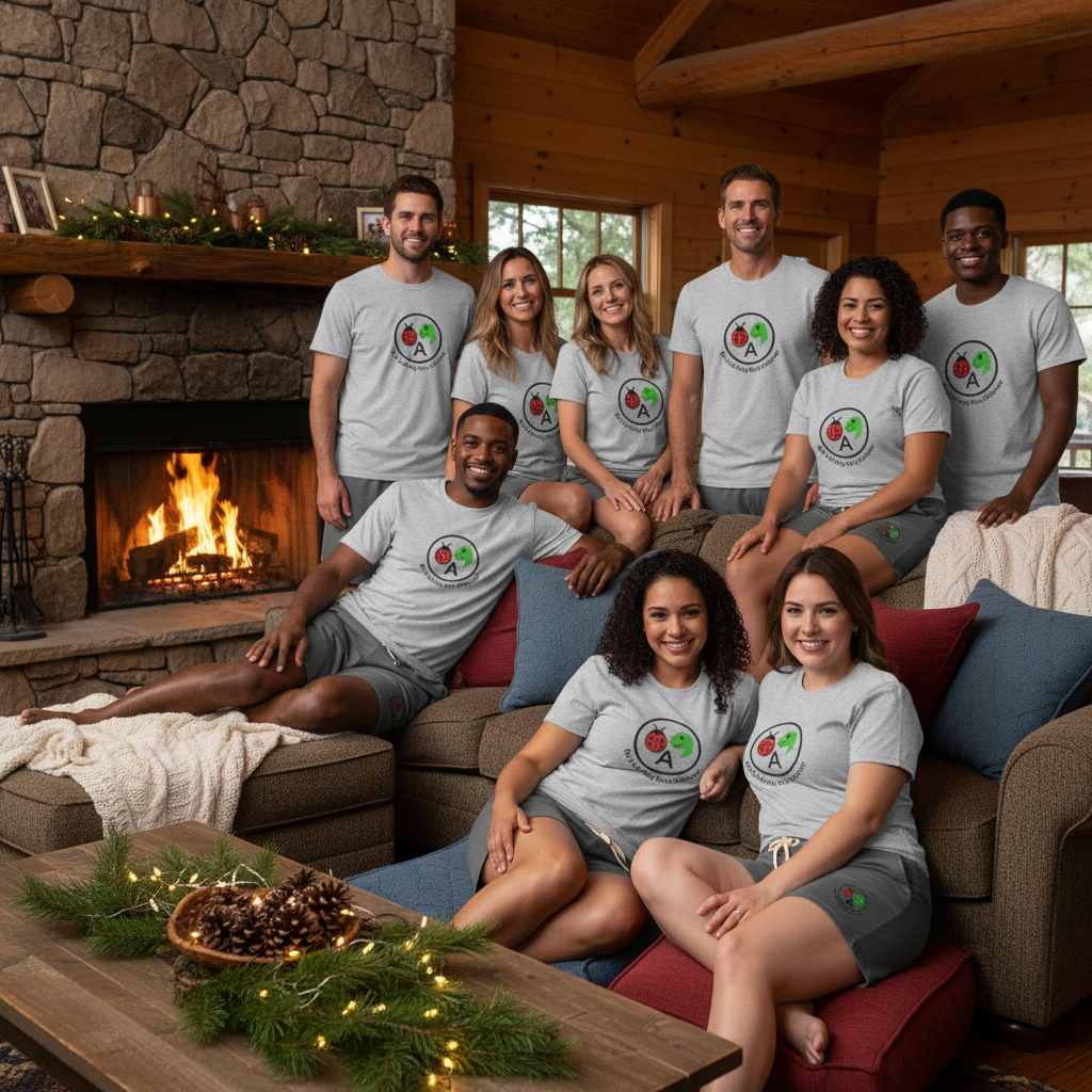 Larger diverse group relaxing in cozy cabin
