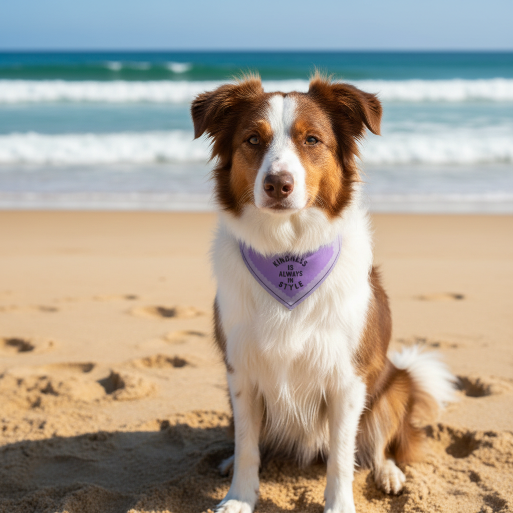 Medium dog with bandana at beach