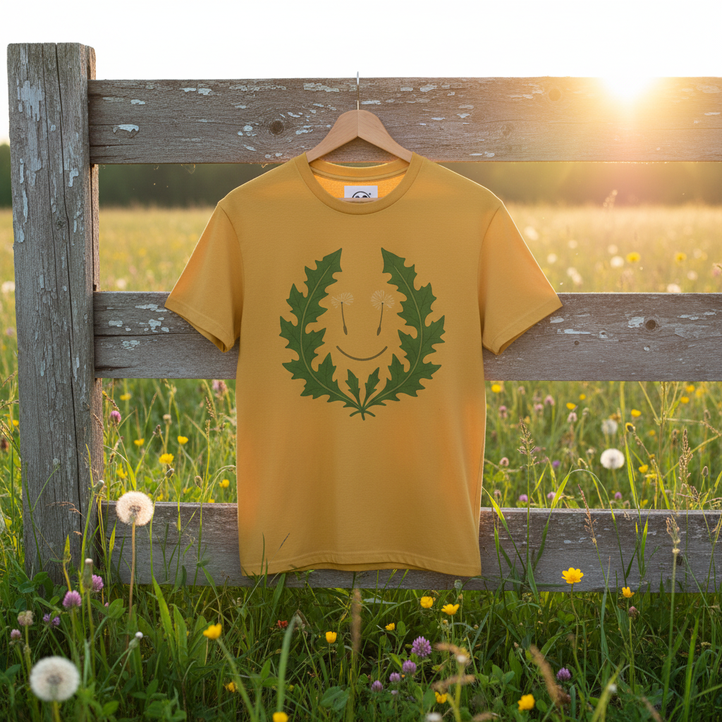 Mustard yellow t-shirt on vintage hanger
