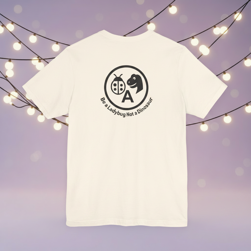 Natural Tee Back — Ladybug Not a Dinosaur — Lavender String Lights