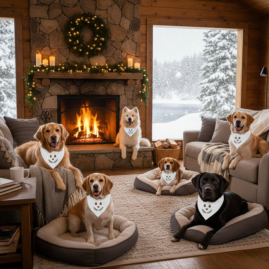New cozy cabin dog bandana mockup