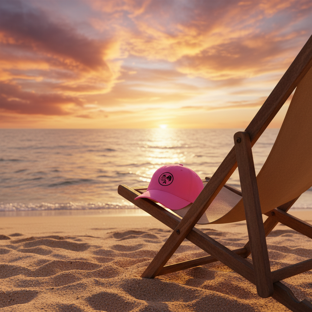 Pink hat beach sunset mockup