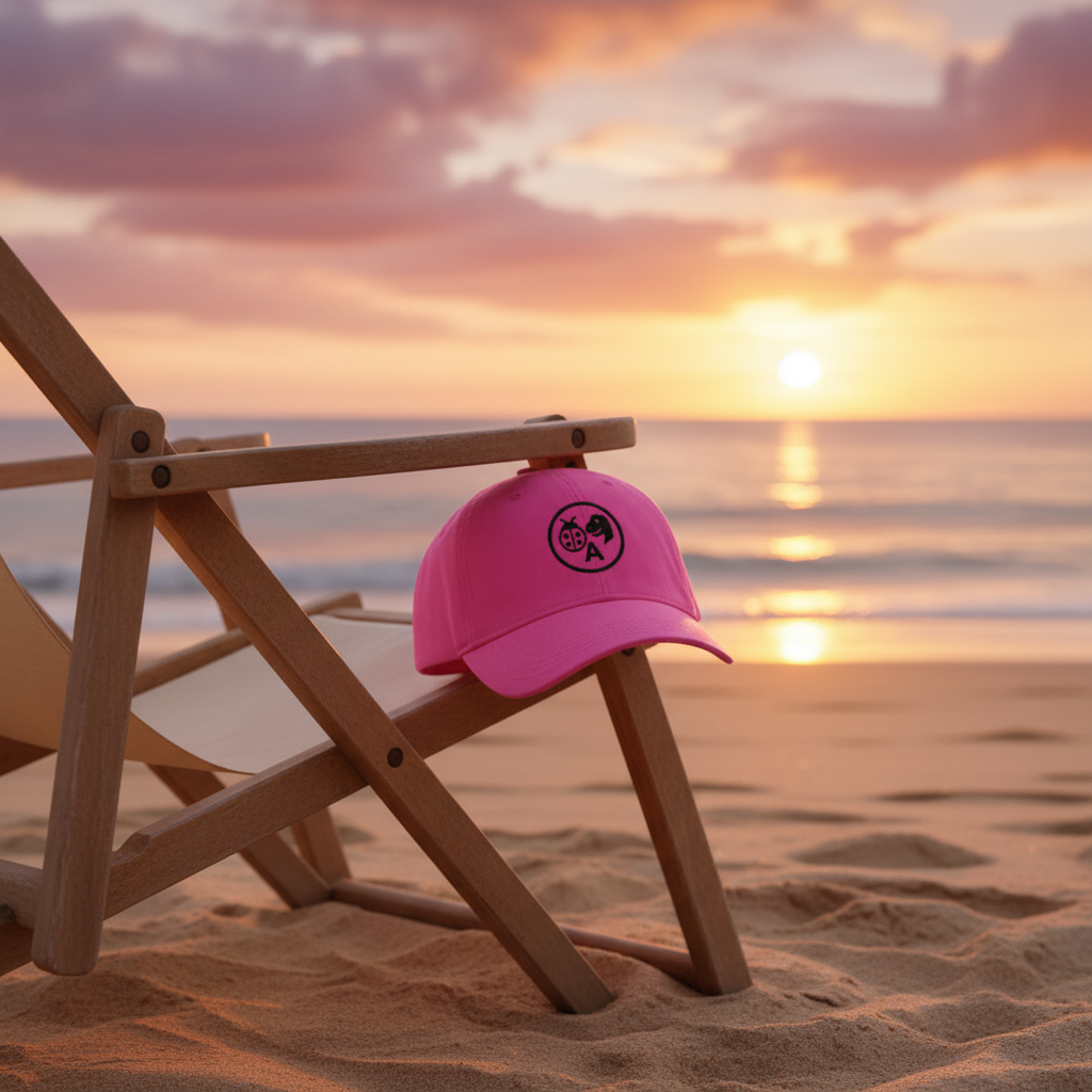 Pink hat beach sunset mockup