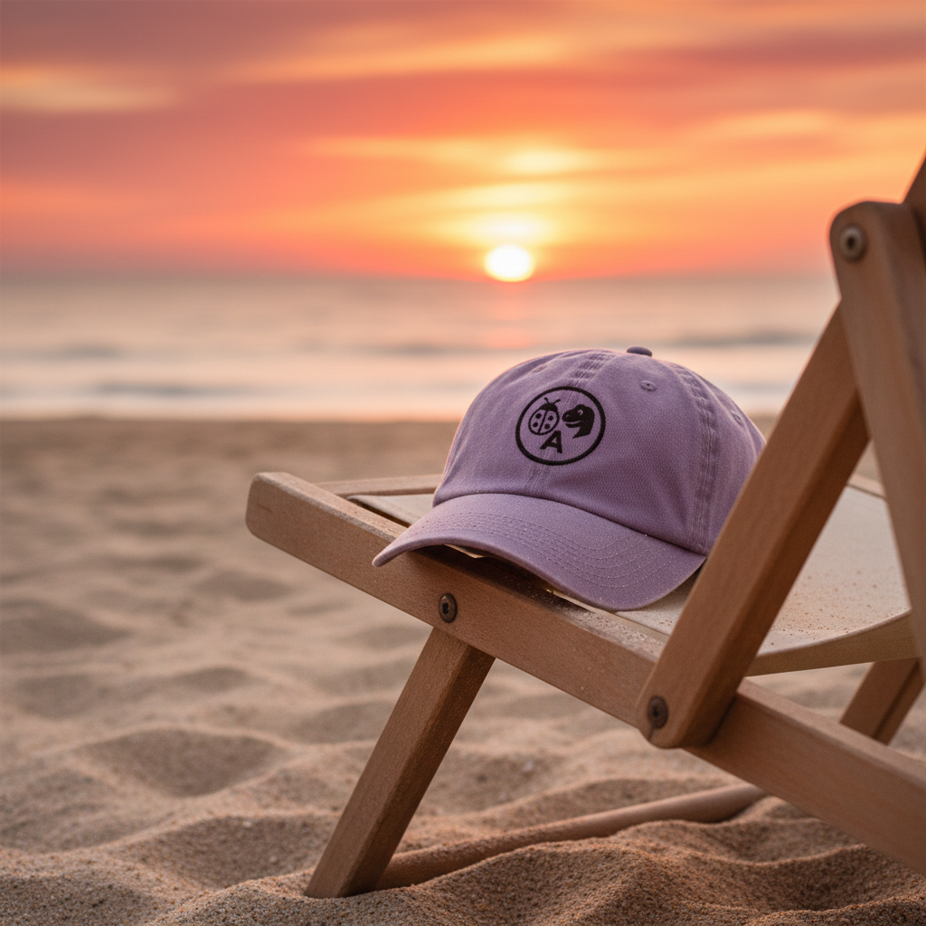 Purple hat beach sunset mockup
