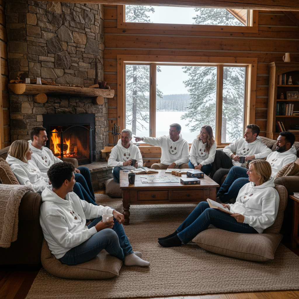 Relaxed cabin scene with windows