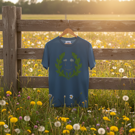 Slate blue t-shirt on vintage hanger