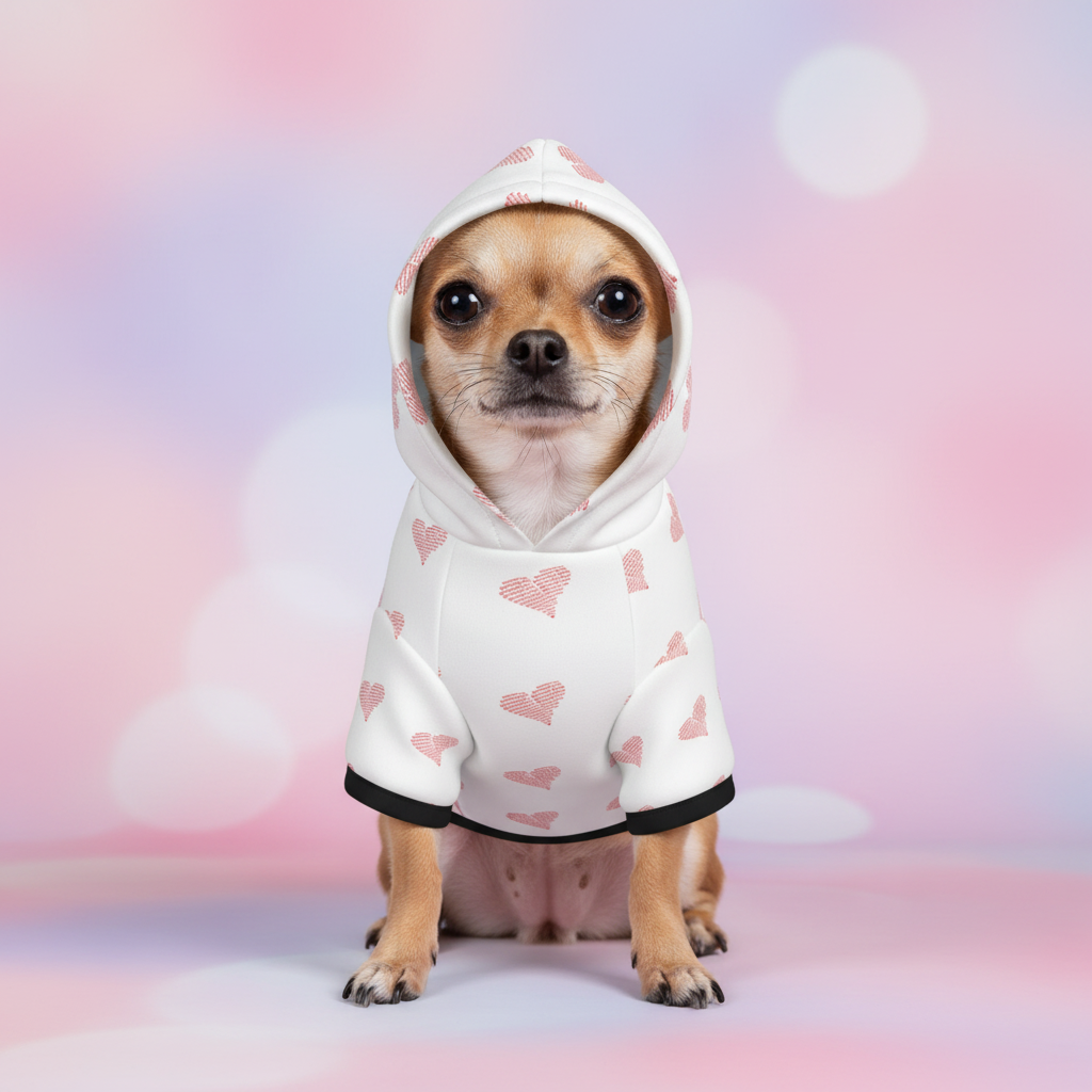 Small Chihuahua in heart hoodie