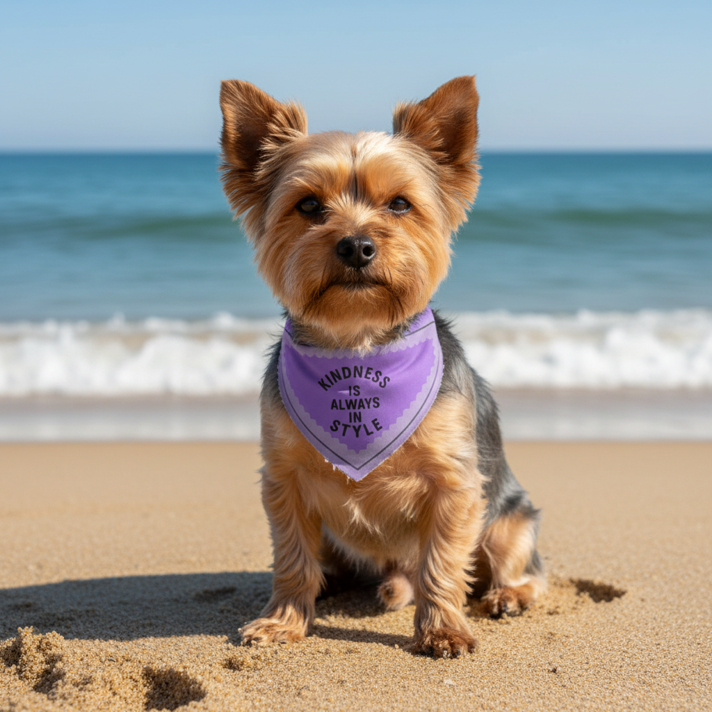 Small dog with bandana at beach