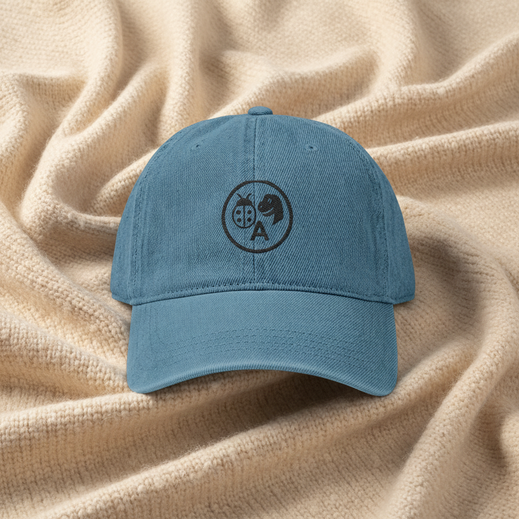 Steel Blue Hat Mockup on Cream Blanket