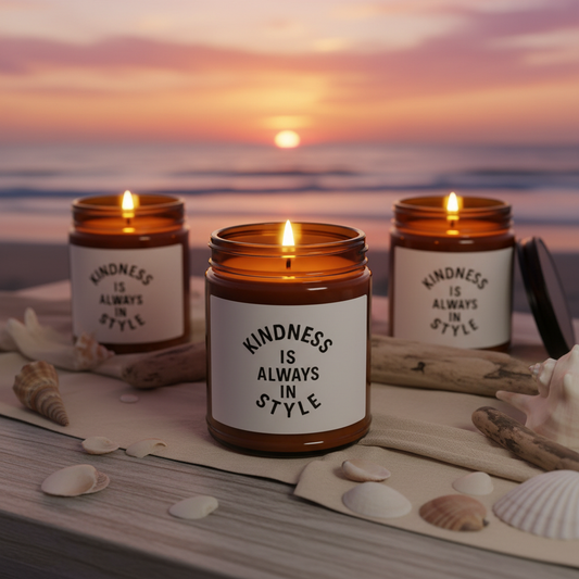Sunset beach candles with featured label