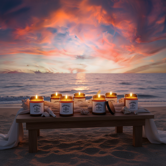 Sunset beach table with multiple candles - square
