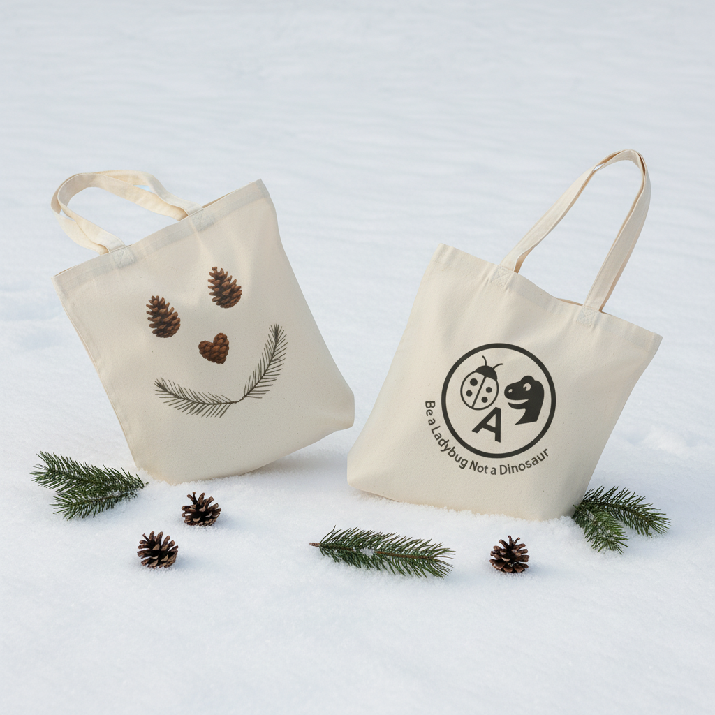 Tilted Winter Tote Bags in Snow