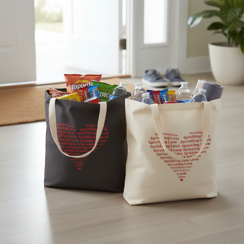 Tote bags filled with snacks