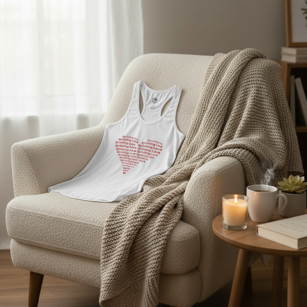 White tank on backrest featuring heart design