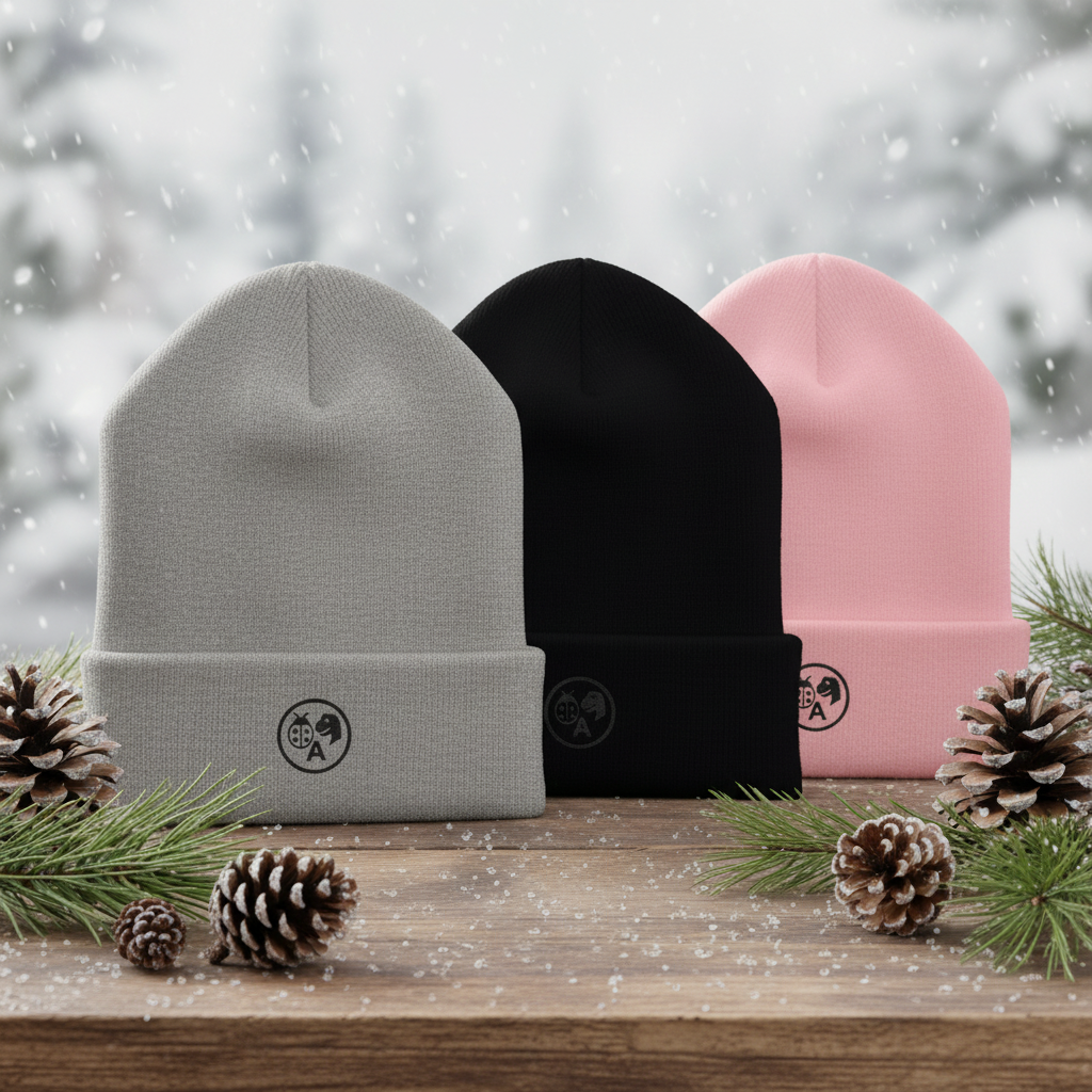 Winter Wonderland Beanie Mockup - Gray, Black, Pink