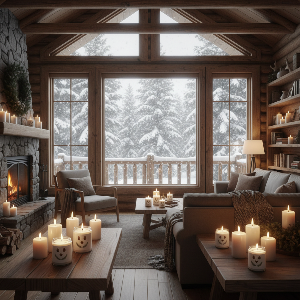 Winter Wonderland Cabin Candle Mockup
