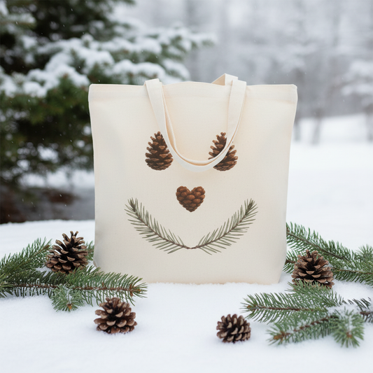 Winter Wonderland Tote Bag with Pine Cone Smiley Face