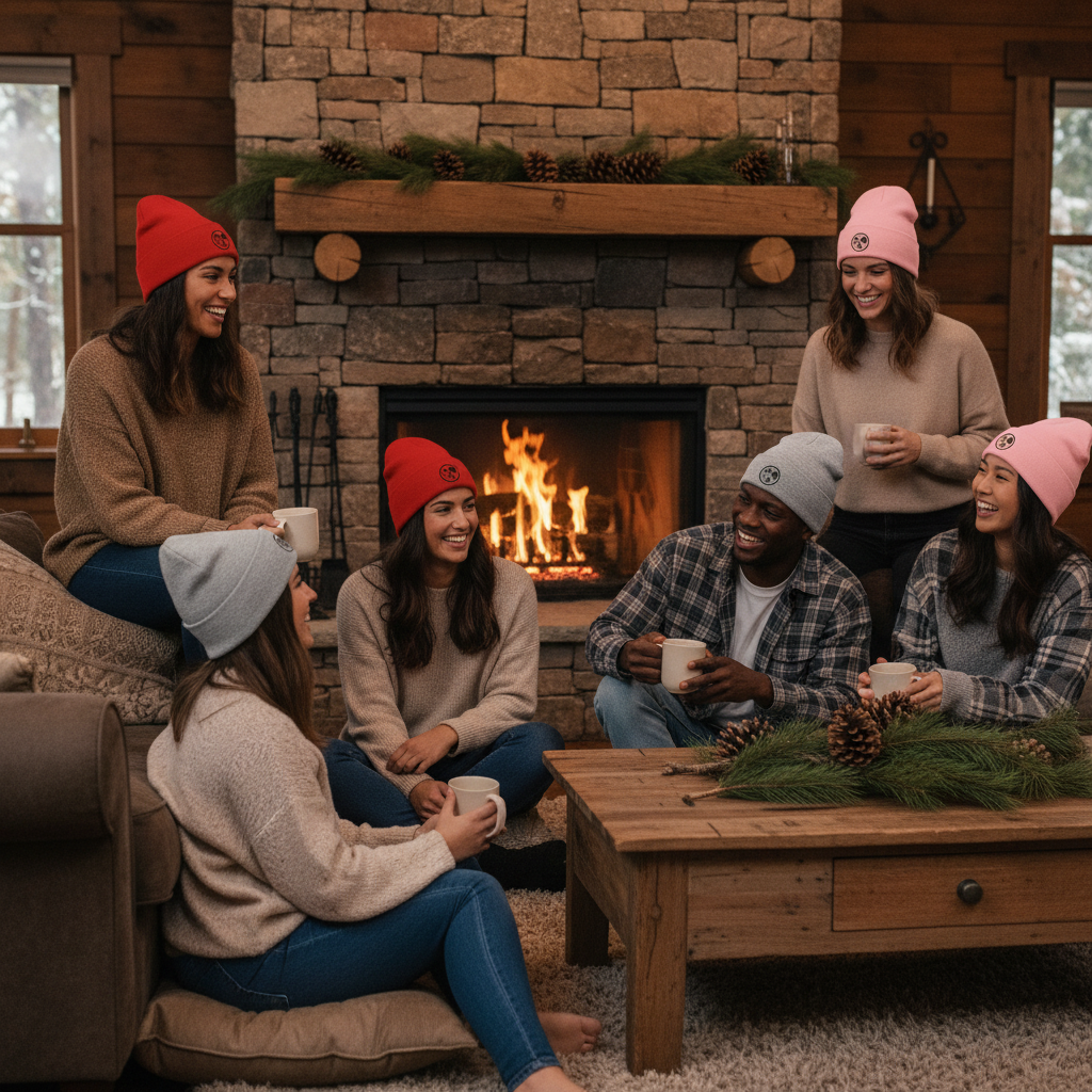 Young Adults Cabin Lifestyle Beanie Mockup